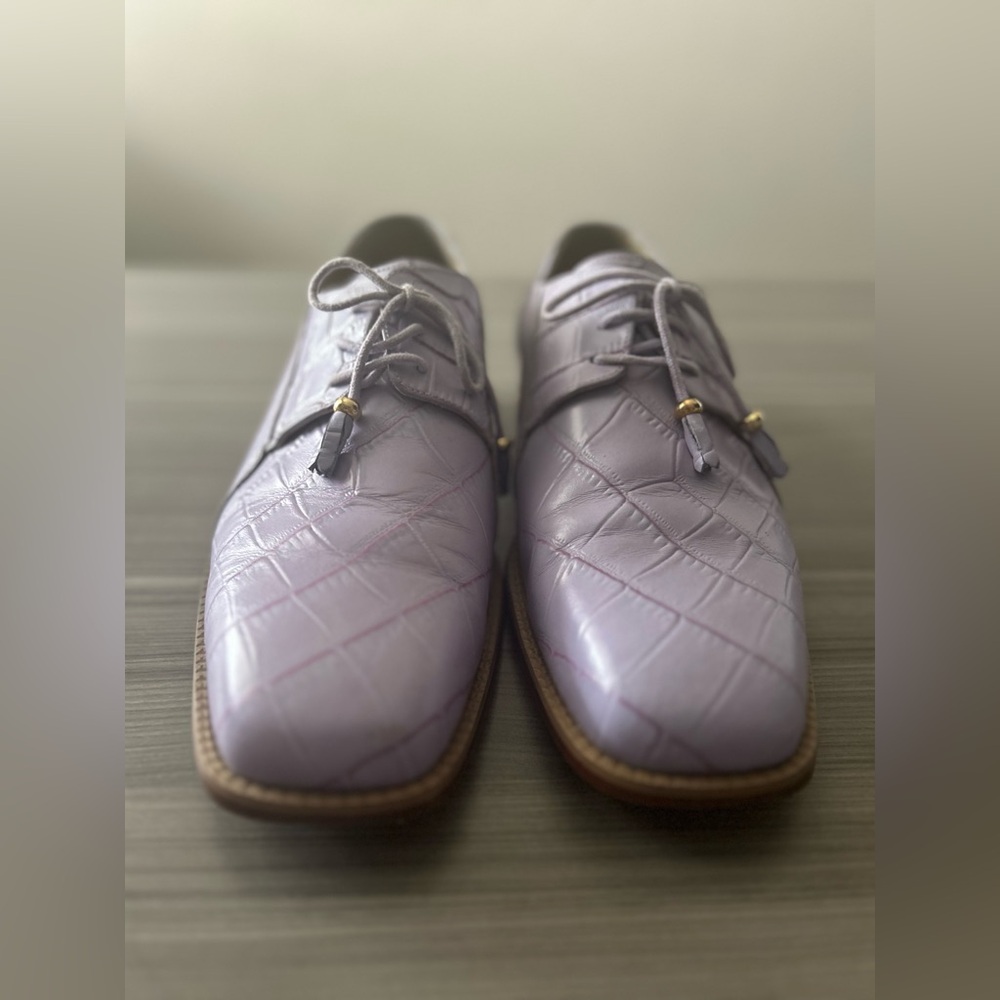 Purple Leather Oxford Shoes with Quilted Design